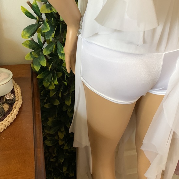 White spandex BALLET DANCE romper sheer shark bite hankie hem fairy costume S - Picture 14 of 17